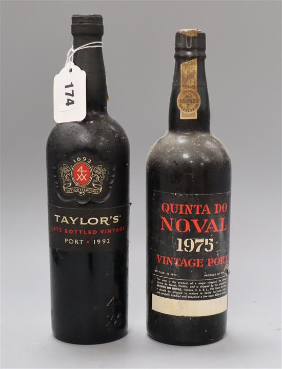 Two bottles of Port, Quinta Do Noval 1975 and Taylors late bottle vintage 1992